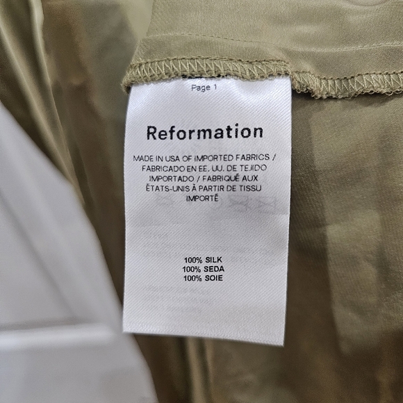 Reformation Jeany 100% Silk Dress in Olive Oil - Picture 7 of 9